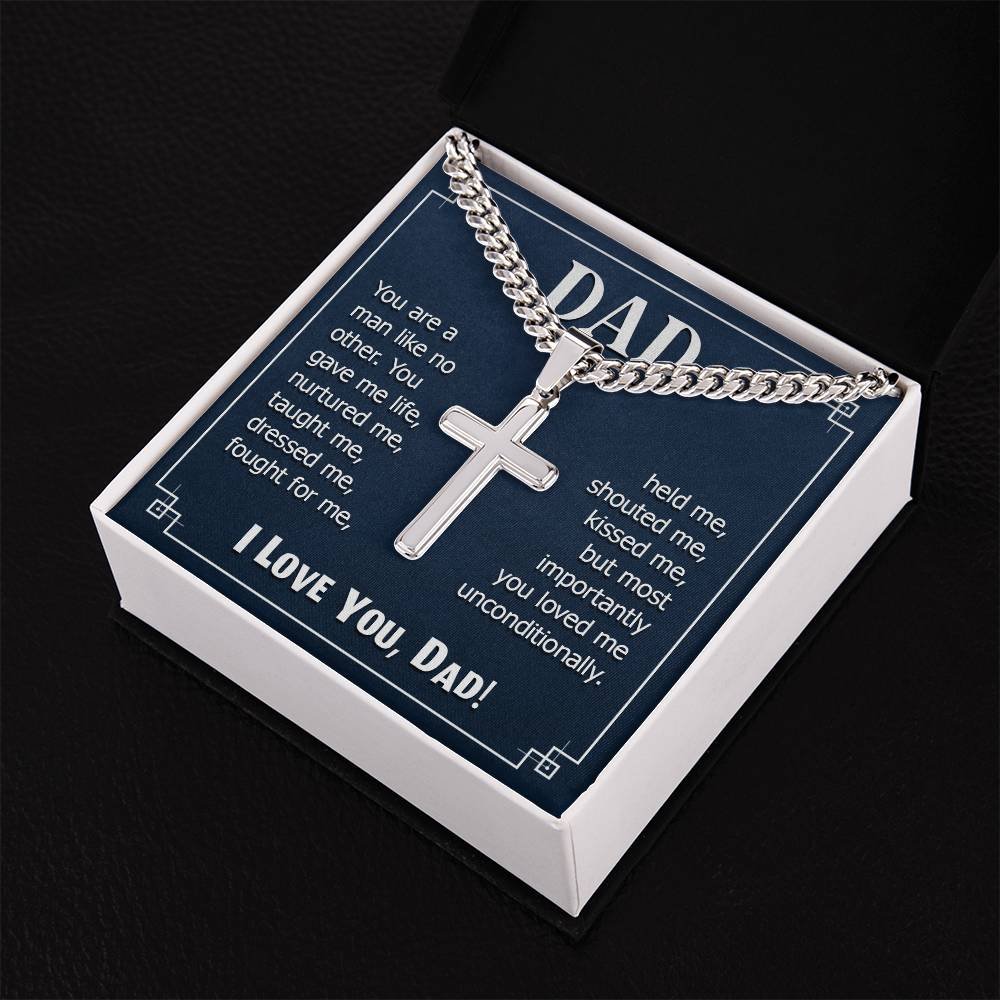 Personalized Engraved Cross Necklace On Cuban Link Chain To My Dad #e332 - Image 2