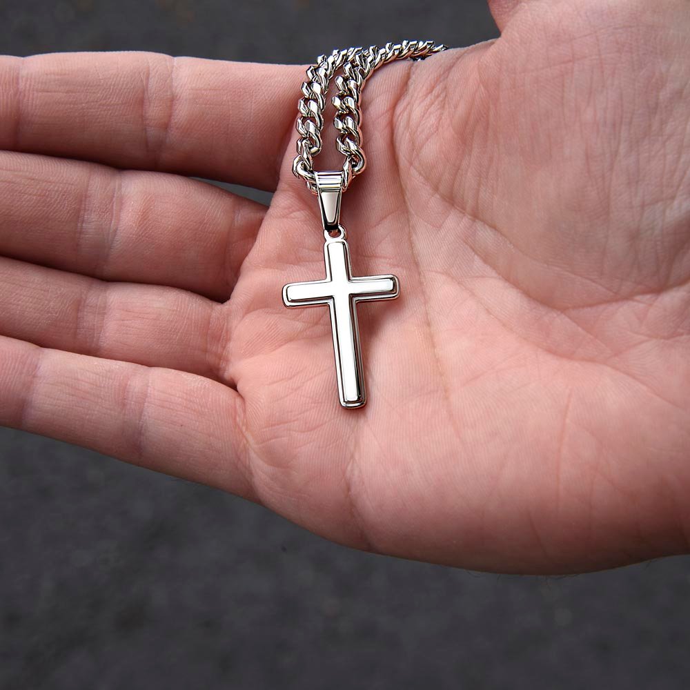Personalized Engraved Cross Necklace On Cuban Link Chain To My Dad #e332 - Image 8