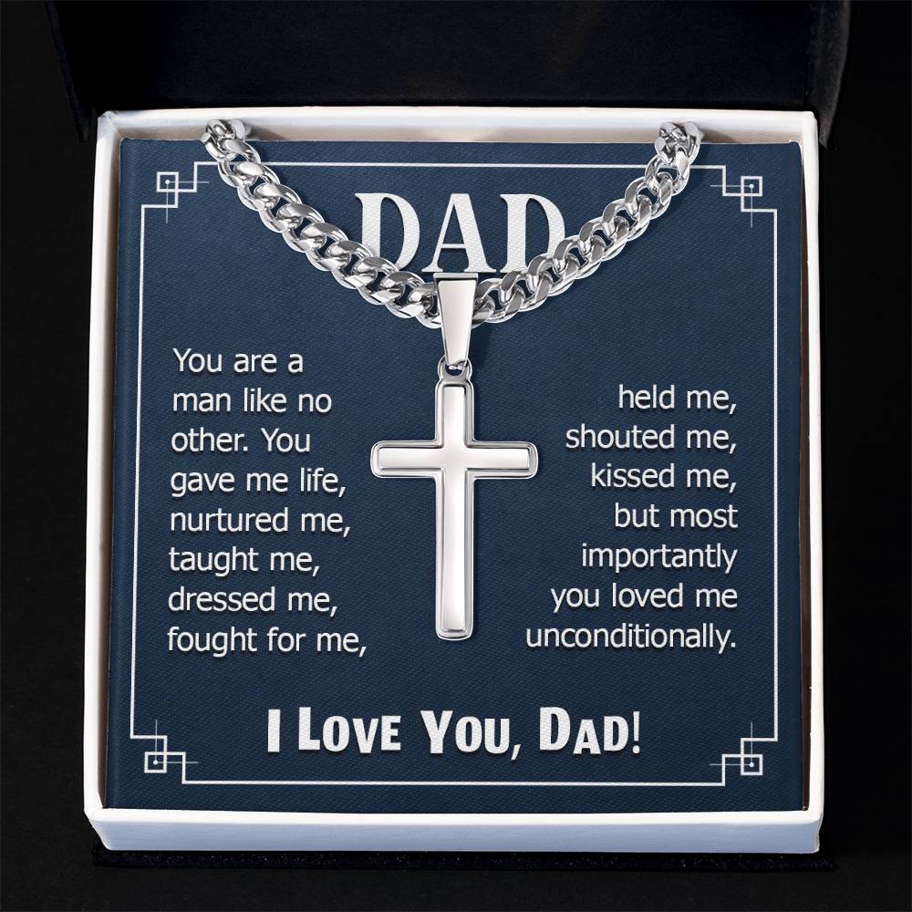 Personalized Engraved Cross Necklace On Cuban Link Chain To My Dad #e332 - Image 7