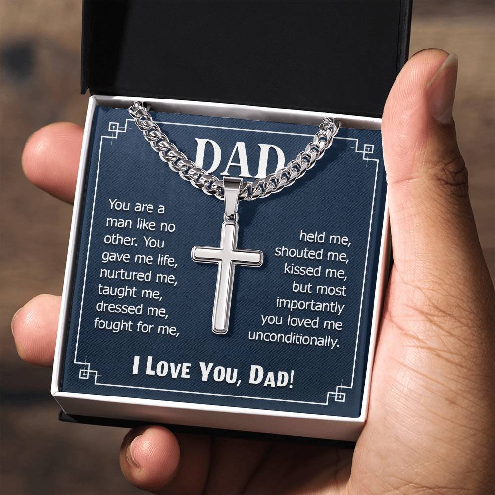 Personalized Engraved Cross Necklace On Cuban Link Chain To My Dad #e332 - Image 6