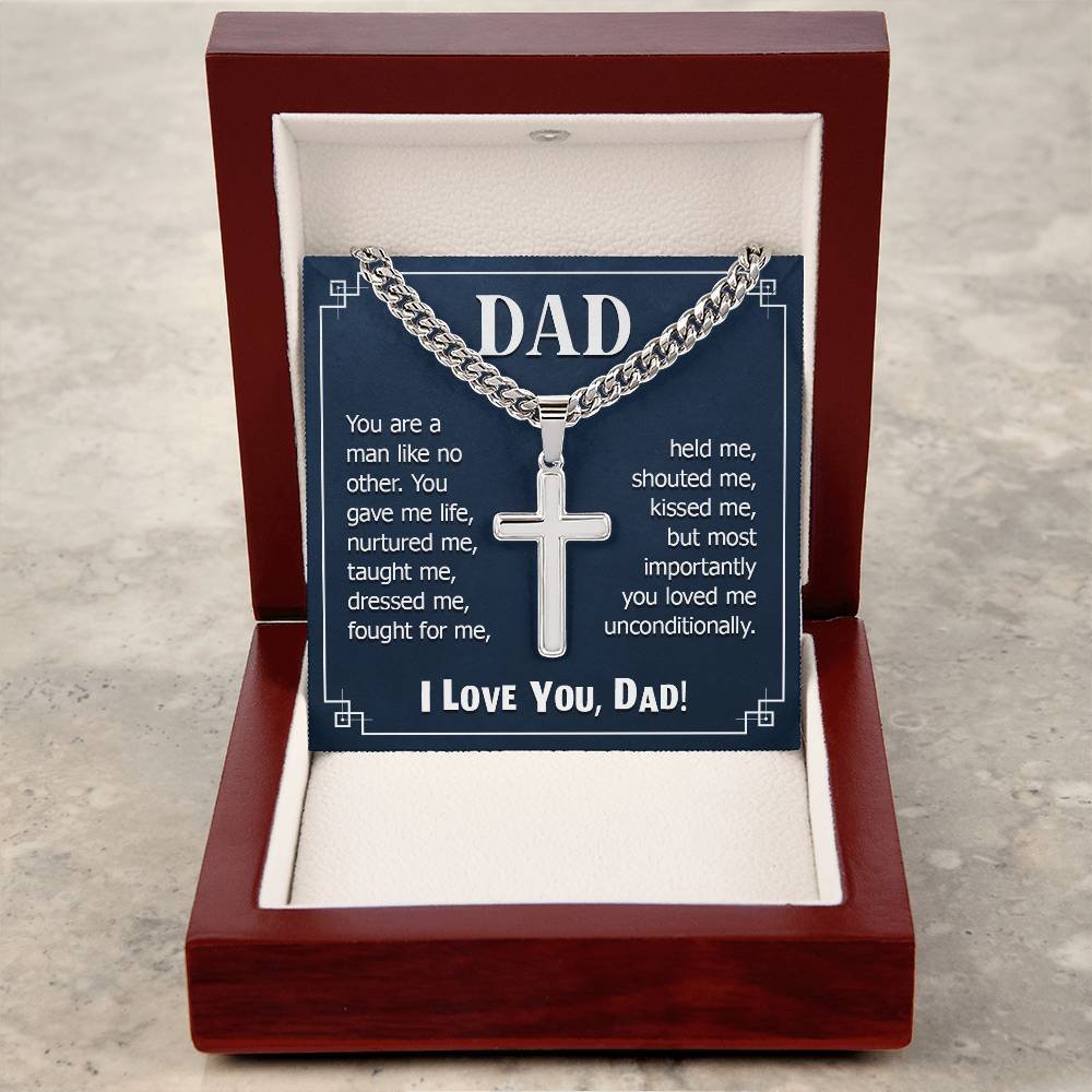 Personalized Engraved Cross Necklace On Cuban Link Chain To My Dad #e332 - Image 4