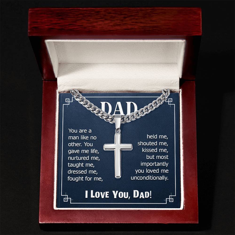 Personalized Engraved Cross Necklace On Cuban Link Chain To My Dad #e332 - Image 9