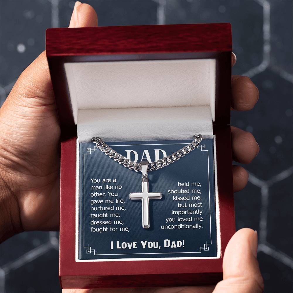 Personalized Engraved Cross Necklace On Cuban Link Chain To My Dad #e332 - Image 10