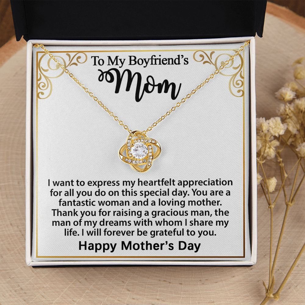 Gifts for Boyfriend's Mom: Gift For Boyfriend's Mom - To My Boyfriend's Mom Necklace, Mother's Day Birthday Xmas Ideas, Love Knot Jewelry Message Card For BF's Mother. Matched with a thoughtful message card.