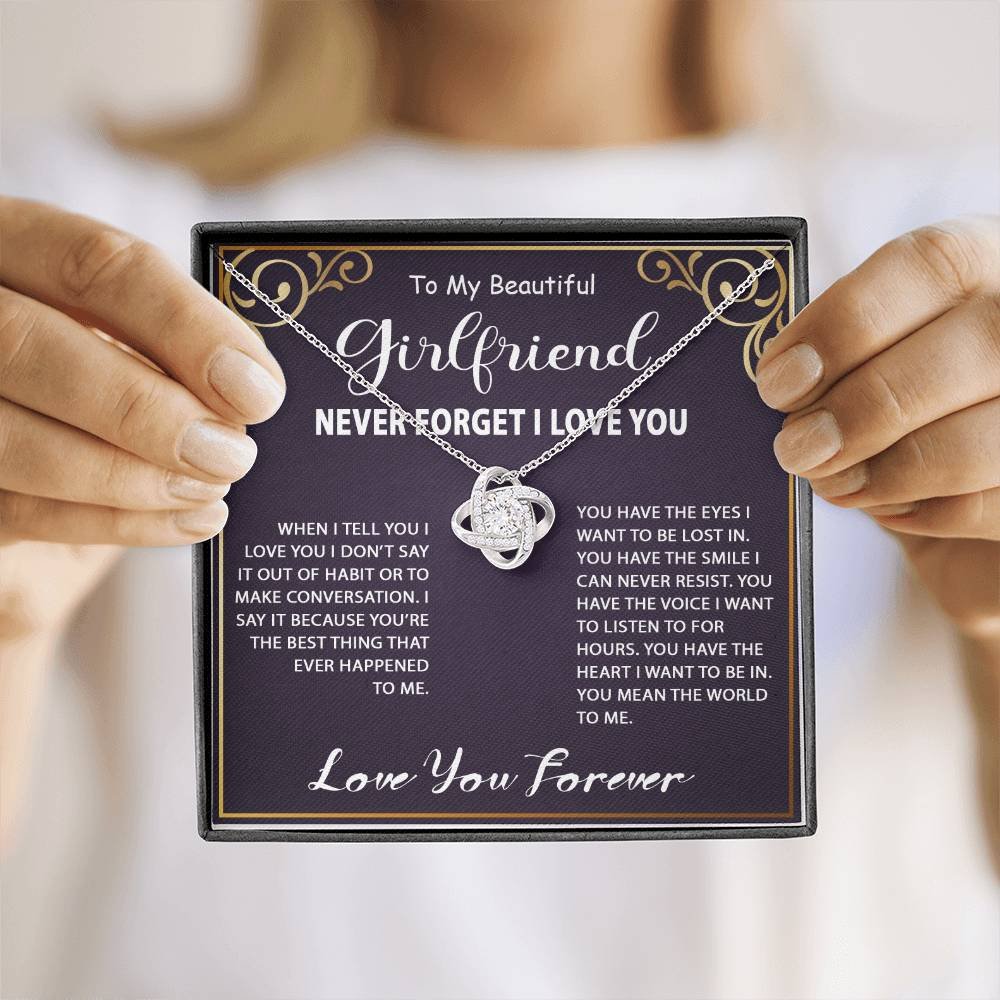 Gift Ideas for Girlfriend - Personalized To My Girlfriend Love Knot Necklace Jewelry Gift For Her Birthday, Graduation, Anniversary, Christmas Present From Boyfriend. Matched with a thoughtful message card.