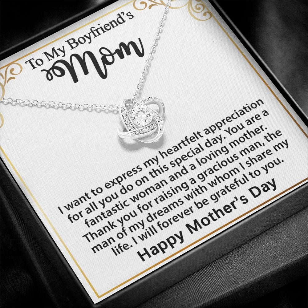 Gifts for Boyfriend's Mom: Gift For Boyfriend's Mom - To My Boyfriend's Mom Necklace, Mother's Day Birthday Xmas Ideas, Love Knot Jewelry Message Card For BF's Mother. Matched with a thoughtful message card.