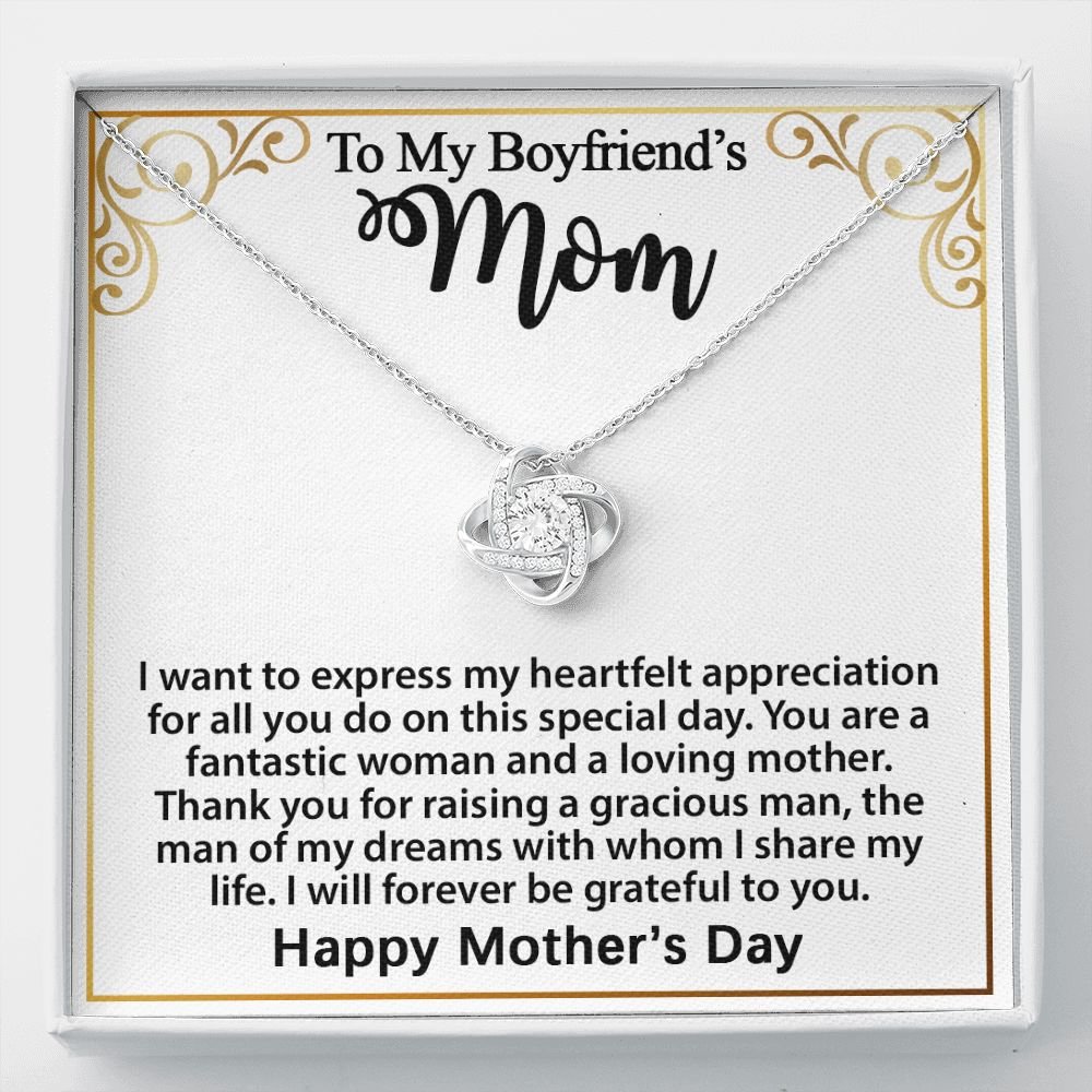 Gifts for Boyfriend's Mom: Gift For Boyfriend's Mom - To My Boyfriend's Mom Necklace, Mother's Day Birthday Xmas Ideas, Love Knot Jewelry Message Card For BF's Mother. Matched with a thoughtful message card.