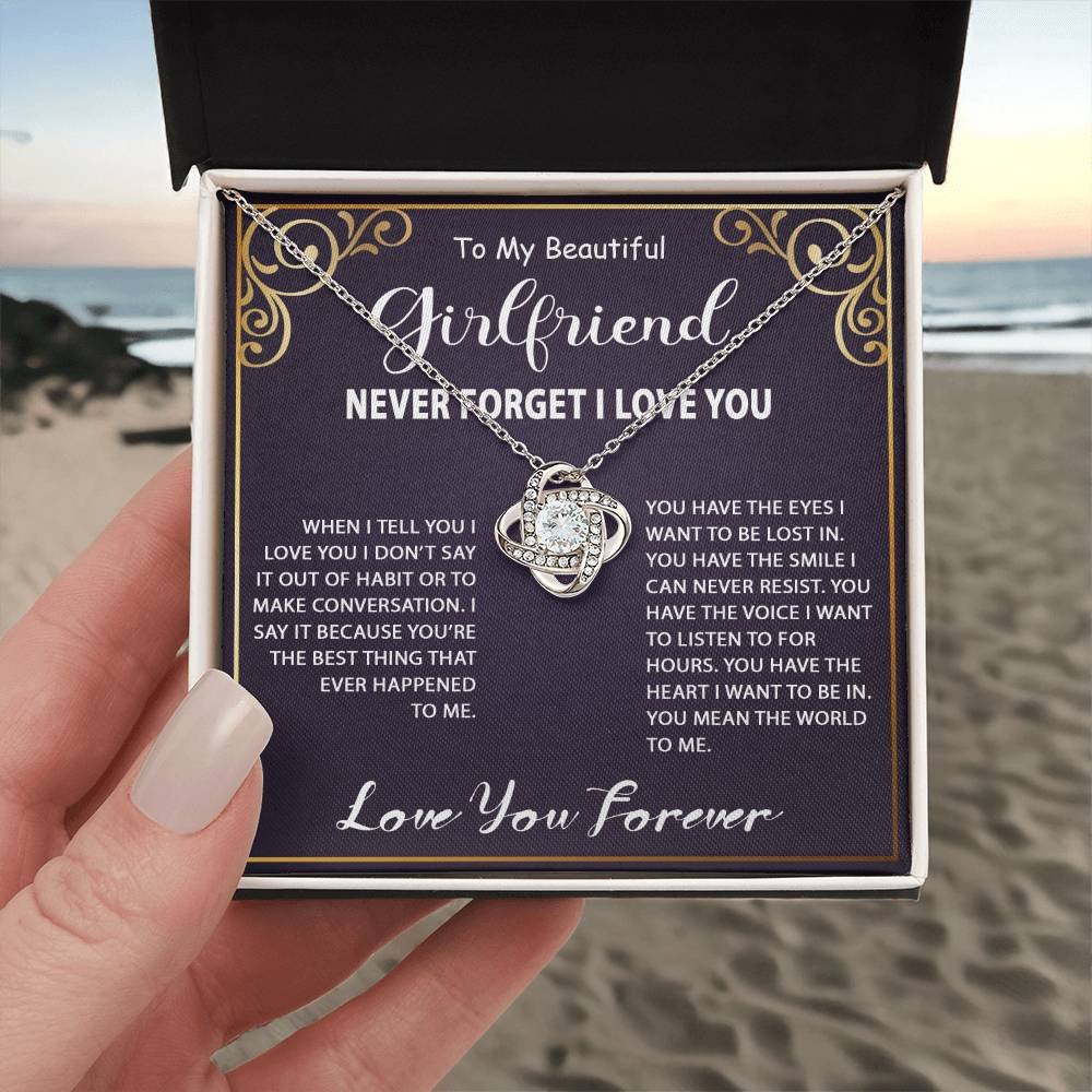 Gift Ideas for Girlfriend - Personalized To My Girlfriend Love Knot Necklace Jewelry Gift For Her Birthday, Graduation, Anniversary, Christmas Present From Boyfriend. Matched with a thoughtful message card.