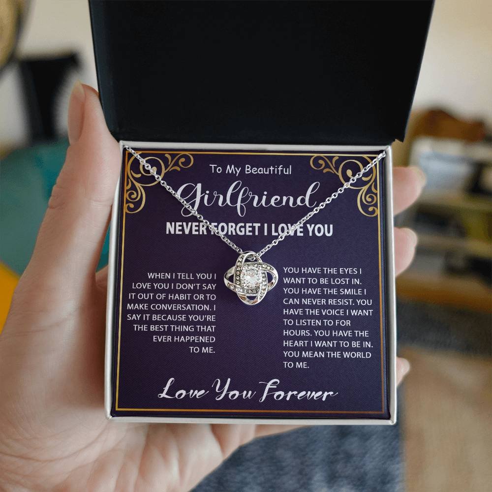 Gift Ideas for Girlfriend - Personalized To My Girlfriend Love Knot Necklace Jewelry Gift For Her Birthday, Graduation, Anniversary, Christmas Present From Boyfriend. Matched with a thoughtful message card.