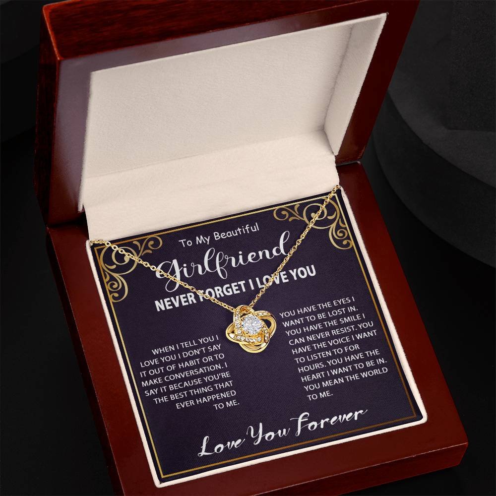 Gift Ideas for Girlfriend - Personalized To My Girlfriend Love Knot Necklace Jewelry Gift For Her Birthday, Graduation, Anniversary, Christmas Present From Boyfriend. Matched with a thoughtful message card.