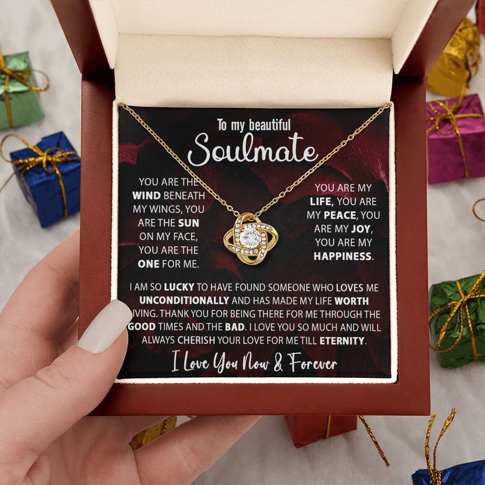 To My Soulmate Necklace Gift For Wife Girlfriend Valentine's Day Birthday Anniversary With Message Card Love Knot Pendant Gift For Her #e227 - Image 7