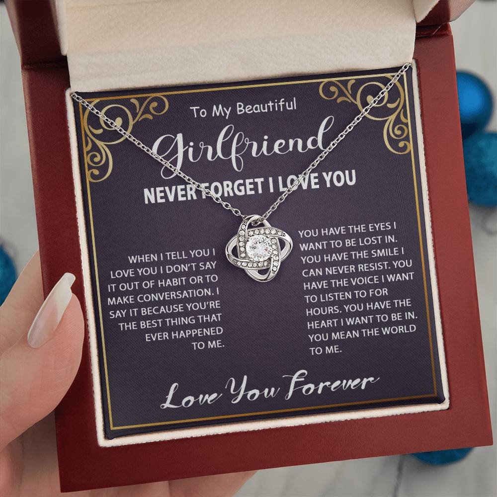 Gift Ideas for Girlfriend - Personalized To My Girlfriend Love Knot Necklace Jewelry Gift For Her Birthday, Graduation, Anniversary, Christmas Present From Boyfriend. Matched with a thoughtful message card.