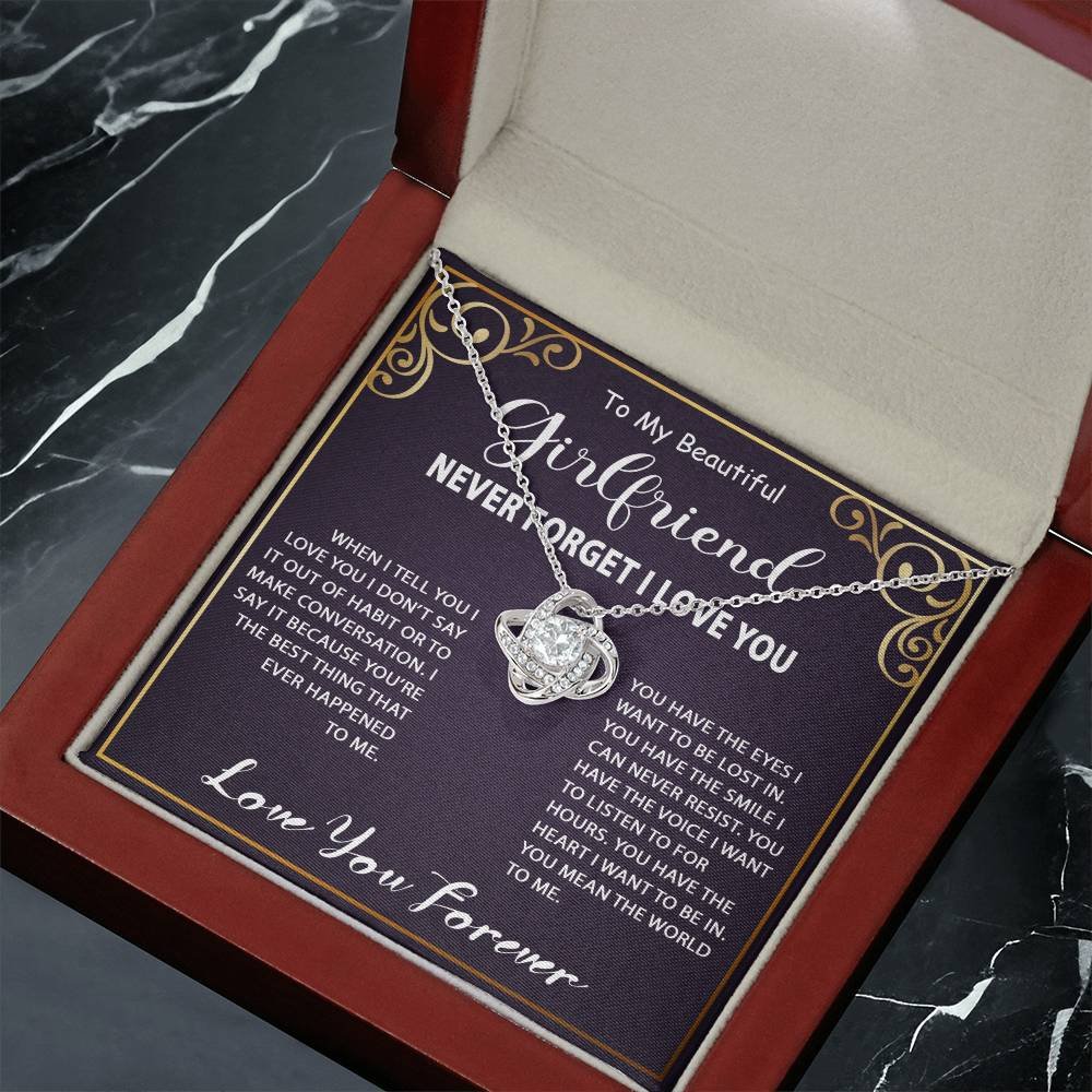 Gift Ideas for Girlfriend - Personalized To My Girlfriend Love Knot Necklace Jewelry Gift For Her Birthday, Graduation, Anniversary, Christmas Present From Boyfriend. Matched with a thoughtful message card.