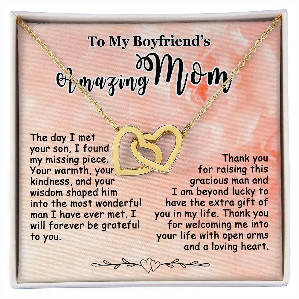 Gifts for Boyfriend's Mom, To My Boyfriends Mom Necklace Gifts, Mother's Day Gift Birthday Christmas Ideas For BF's Mom, Interlocking Heart Pendants #e265 - Image 2