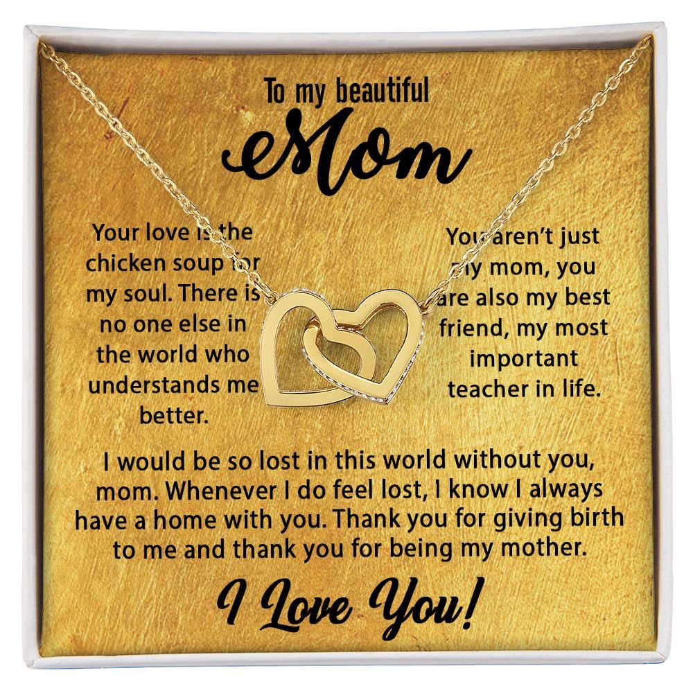 To My Mom Necklace, Mother's Day Birthday Gift Ideas From Daughter & Son, Poem Message Card Interlocking Harts Pendant Jewelry Presents For Her #e255 - Image 2
