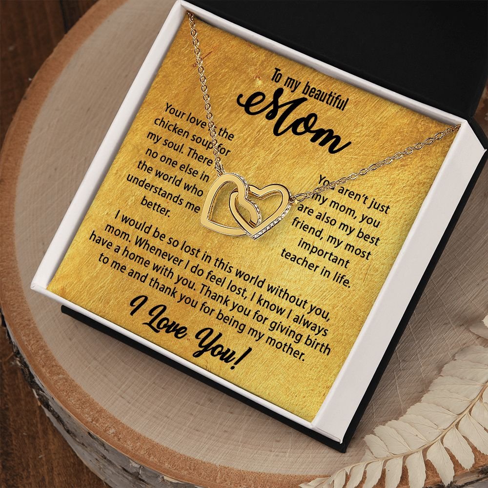 To My Mom Necklace, Mother's Day Birthday Gift Ideas From Daughter & Son, Poem Message Card Interlocking Harts Pendant Jewelry Presents For Her #e255 - Image 3