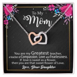 To My Mom Necklace, Mother's Day Birthday Gift Ideas From Daughter & Son, Poem Message Card Interlocking Hearts Pendant Jewelry Presents For Her #e258