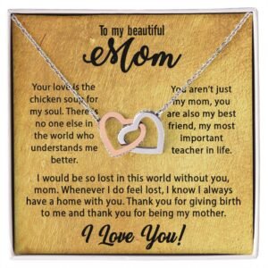 To My Mom Necklace, Mother's Day Birthday Gift Ideas From Daughter & Son, Poem Message Card Interlocking Harts Pendant Jewelry Presents For Her #e255