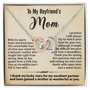 Gifts for Boyfriend's Mom, To My Boyfriends Mom Necklace Gifts, Mother's Day Gift Birthday Christmas Ideas For BF's Mom, Interlocking Heart Pendants #e268