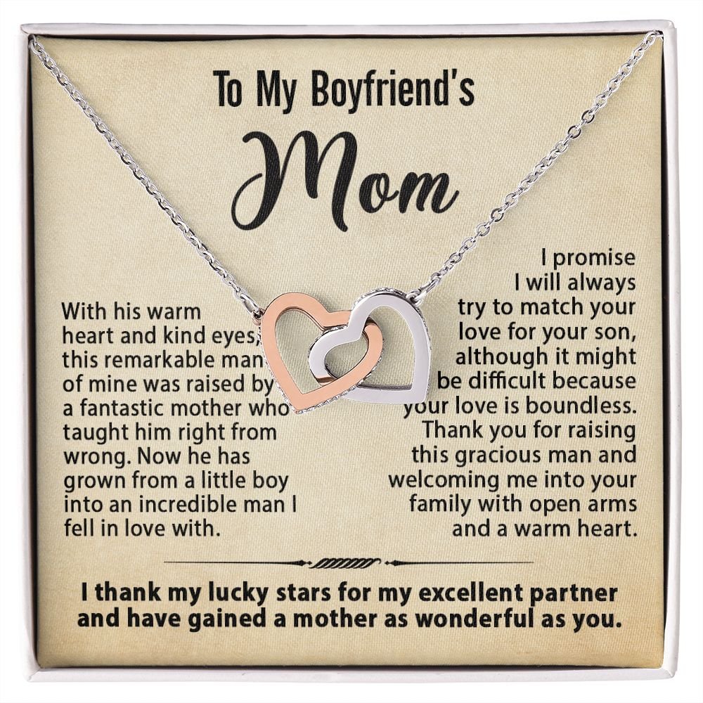 Gifts for Boyfriend's Mom, To My Boyfriends Mom Necklace Gifts, Mother's Day Gift Birthday Christmas Ideas For BF's Mom, Interlocking Heart Pendants #e268