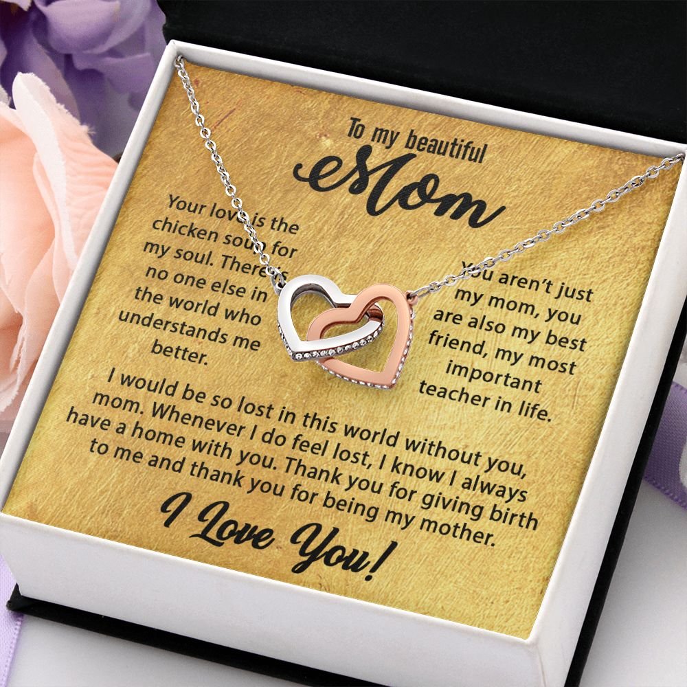 To My Mom Necklace, Mother's Day Birthday Gift Ideas From Daughter & Son, Poem Message Card Interlocking Harts Pendant Jewelry Presents For Her #e255 - Image 9