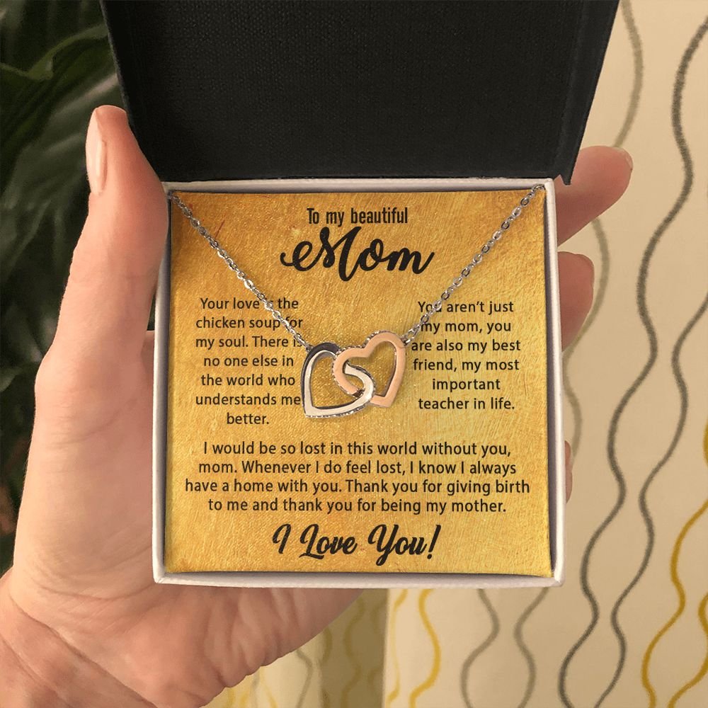To My Mom Necklace, Mother's Day Birthday Gift Ideas From Daughter & Son, Poem Message Card Interlocking Harts Pendant Jewelry Presents For Her #e255 - Image 14