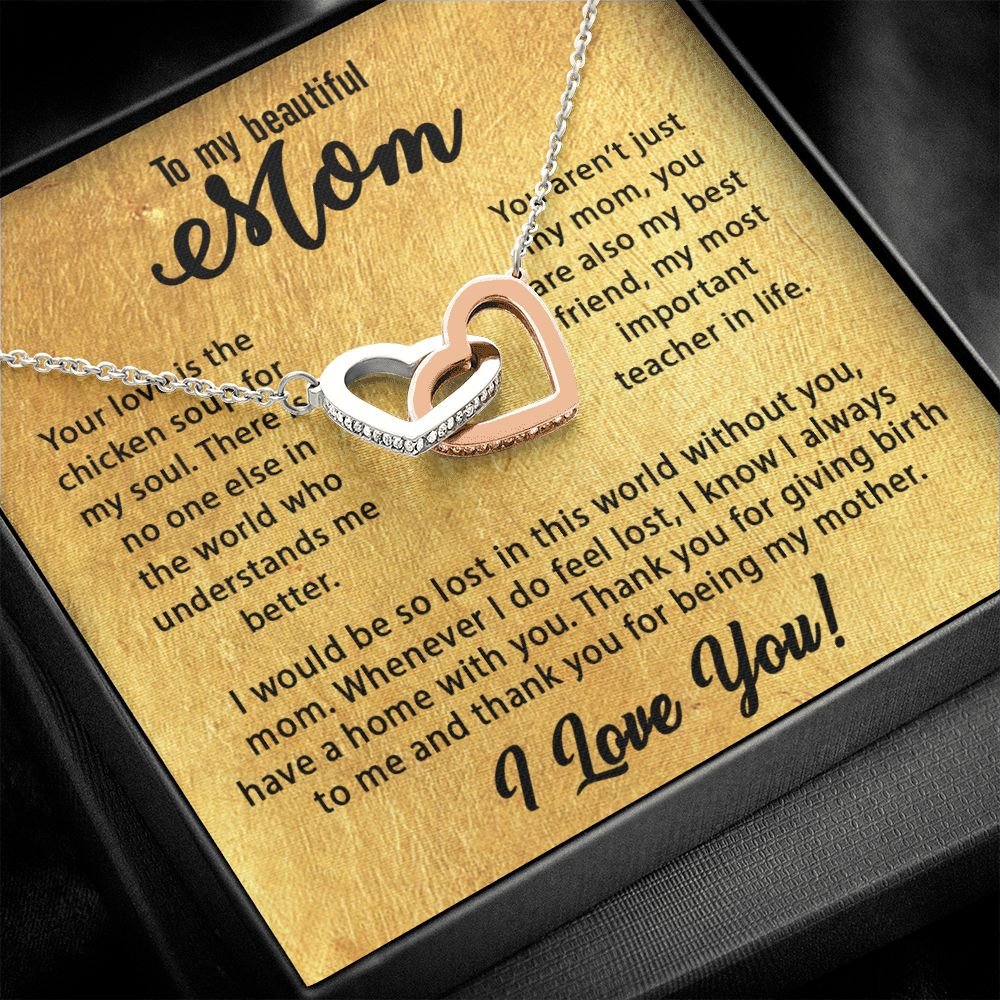 To My Mom Necklace, Mother's Day Birthday Gift Ideas From Daughter & Son, Poem Message Card Interlocking Harts Pendant Jewelry Presents For Her #e255 - Image 8