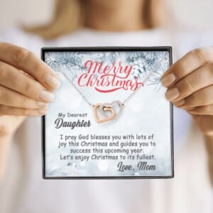 Personalized To My Daughter Interlocking Hearts Necklace From Mom- Merry Christmas #e195