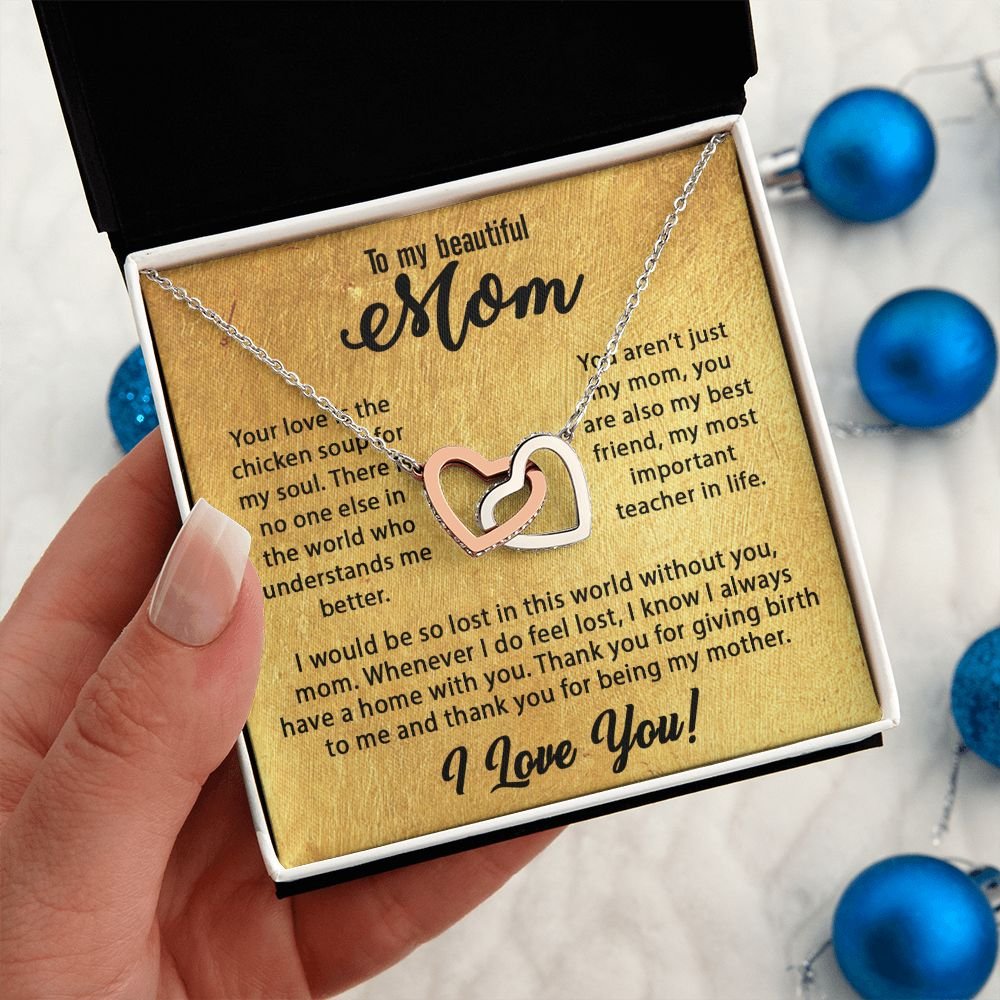 To My Mom Necklace, Mother's Day Birthday Gift Ideas From Daughter & Son, Poem Message Card Interlocking Harts Pendant Jewelry Presents For Her #e255 - Image 13