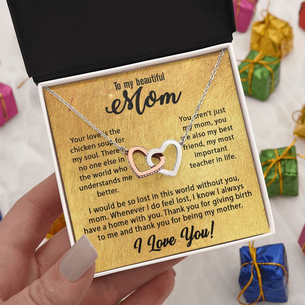 To My Mom Necklace, Mother's Day Birthday Gift Ideas From Daughter & Son, Poem Message Card Interlocking Harts Pendant Jewelry Presents For Her #e255 - Image 11