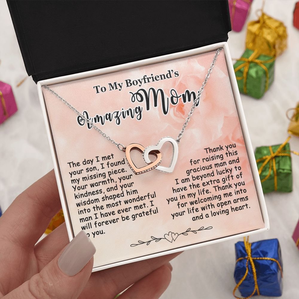 Gifts for Boyfriend's Mom, To My Boyfriends Mom Necklace Gifts, Mother's Day Gift Birthday Christmas Ideas For BF's Mom, Interlocking Heart Pendants #e265 - Image 8