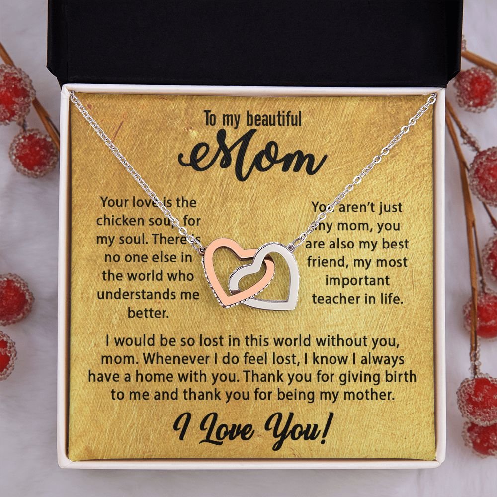 To My Mom Necklace, Mother's Day Birthday Gift Ideas From Daughter & Son, Poem Message Card Interlocking Harts Pendant Jewelry Presents For Her #e255 - Image 12