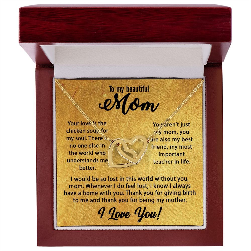 To My Mom Necklace, Mother's Day Birthday Gift Ideas From Daughter & Son, Poem Message Card Interlocking Harts Pendant Jewelry Presents For Her #e255 - Image 6