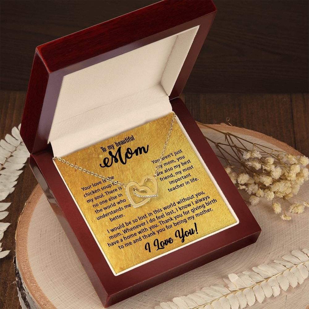 To My Mom Necklace, Mother's Day Birthday Gift Ideas From Daughter & Son, Poem Message Card Interlocking Harts Pendant Jewelry Presents For Her #e255 - Image 7
