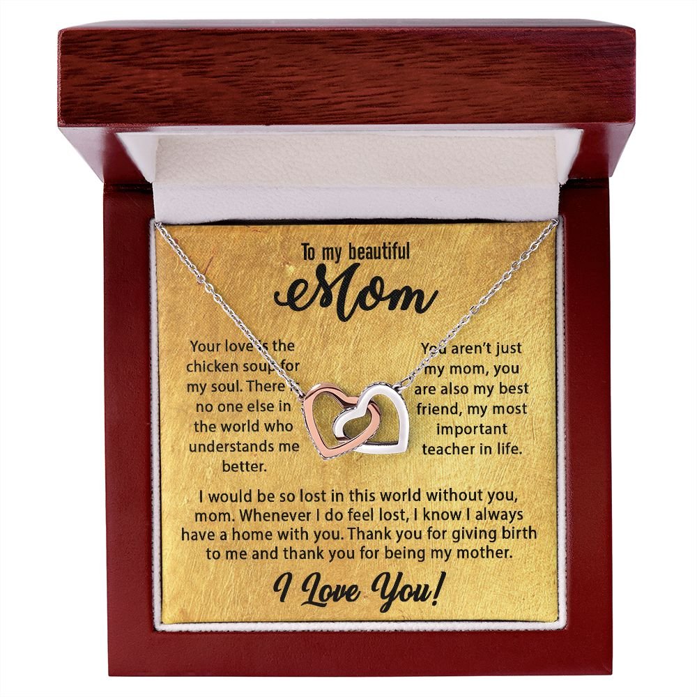 To My Mom Necklace, Mother's Day Birthday Gift Ideas From Daughter & Son, Poem Message Card Interlocking Harts Pendant Jewelry Presents For Her #e255 - Image 4