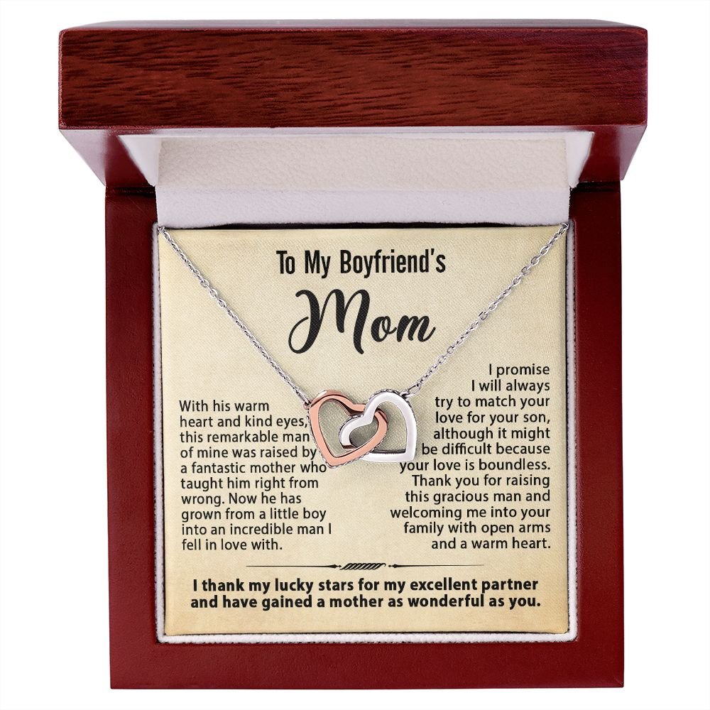 Gifts for Boyfriend's Mom, To My Boyfriends Mom Necklace Gifts, Mother's Day Gift Birthday Christmas Ideas For BF's Mom, Interlocking Heart Pendants #e268 - Image 4