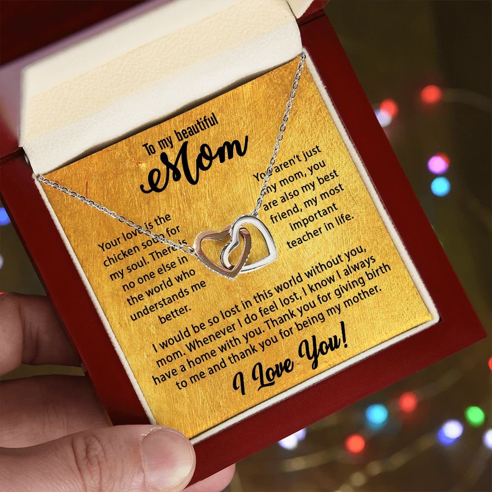 To My Mom Necklace, Mother's Day Birthday Gift Ideas From Daughter & Son, Poem Message Card Interlocking Harts Pendant Jewelry Presents For Her #e255 - Image 5