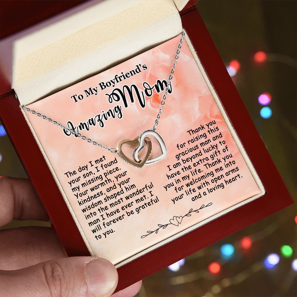 Gifts for Boyfriend's Mom, To My Boyfriends Mom Necklace Gifts, Mother's Day Gift Birthday Christmas Ideas For BF's Mom, Interlocking Heart Pendants #e265 - Image 5
