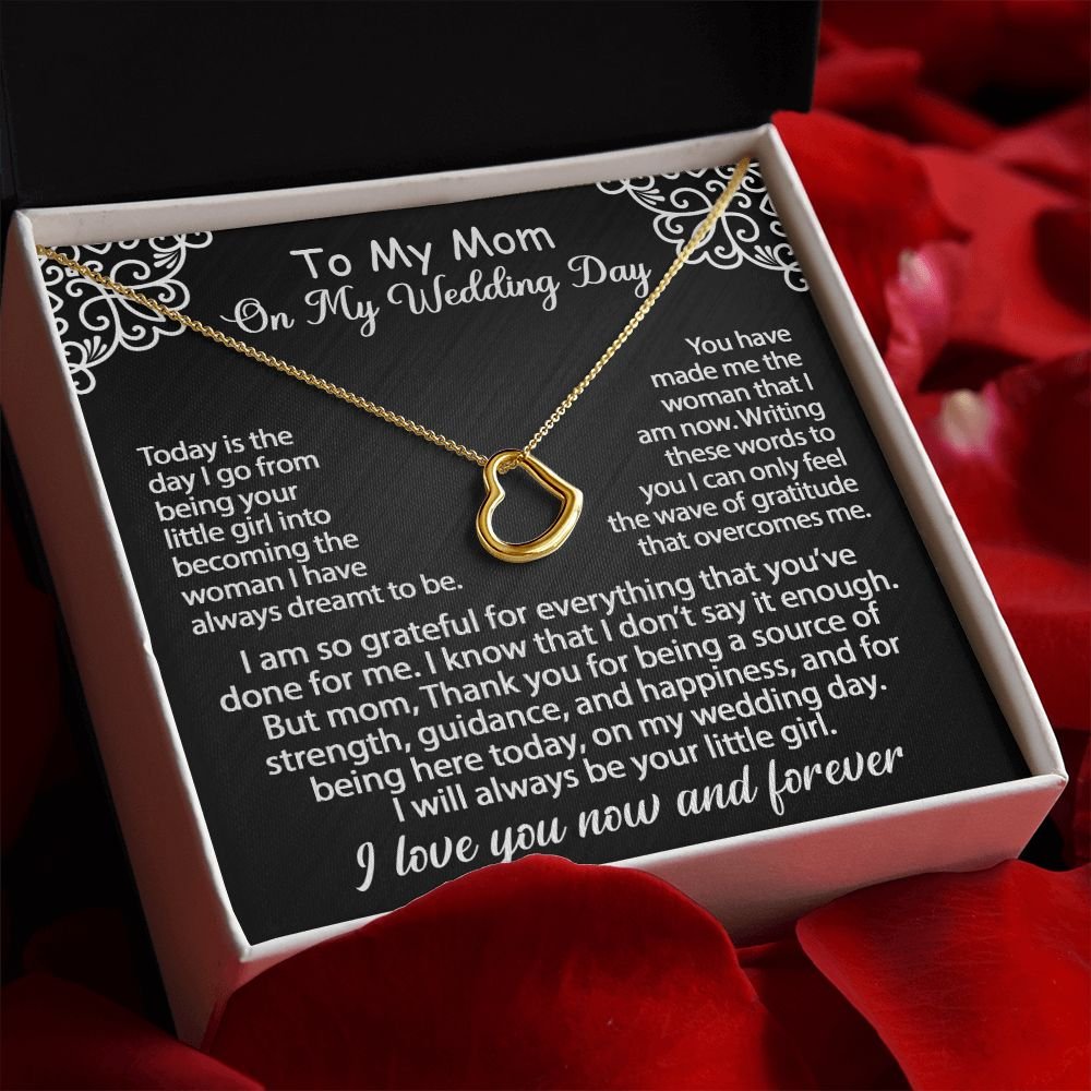 To My Mom Gift On My Wedding Day - I am so grateful - Delicate Heart Necklace #e149 - Image 4