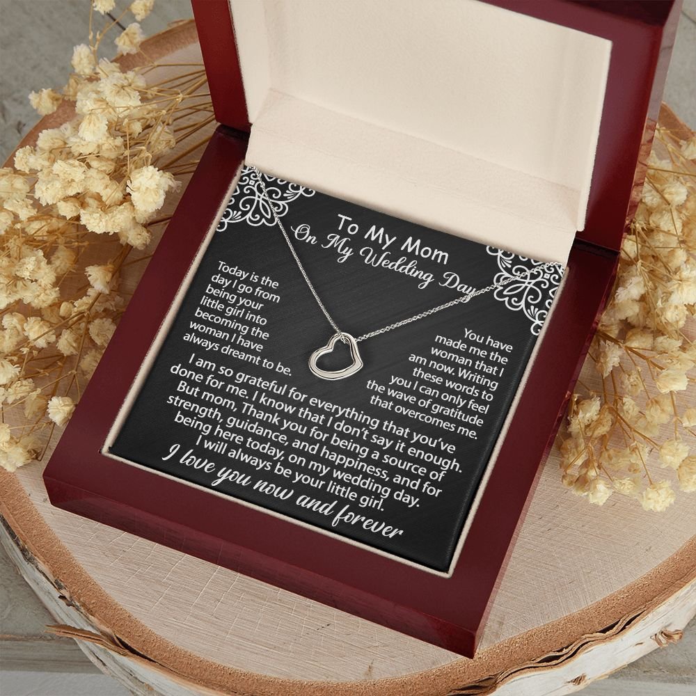 To My Mom Gift On My Wedding Day - I am so grateful - Delicate Heart Necklace #e149 - Image 13