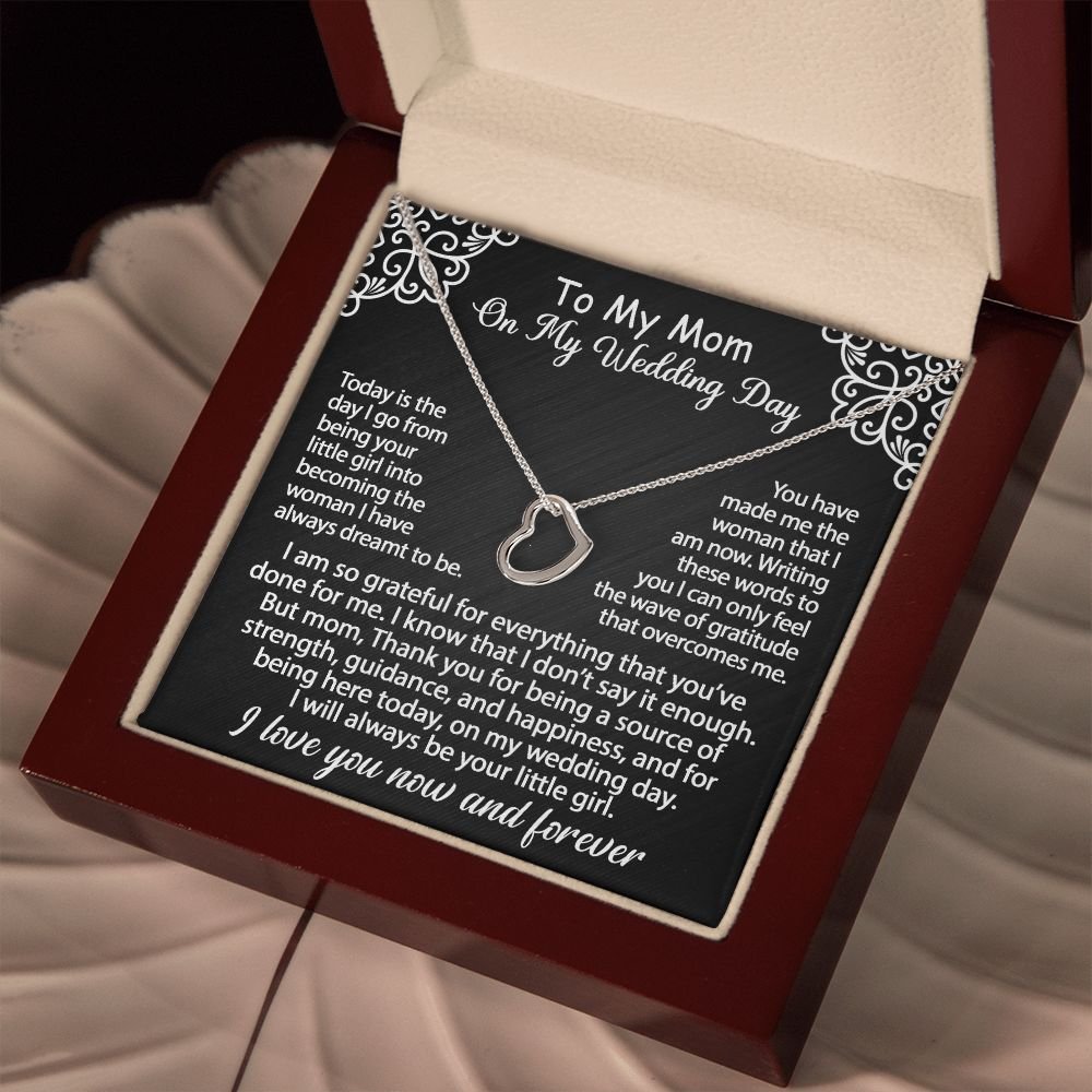 To My Mom Gift On My Wedding Day - I am so grateful - Delicate Heart Necklace #e149 - Image 14