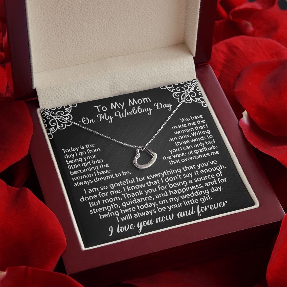 To My Mom Gift On My Wedding Day - I am so grateful - Delicate Heart Necklace #e149 - Image 5