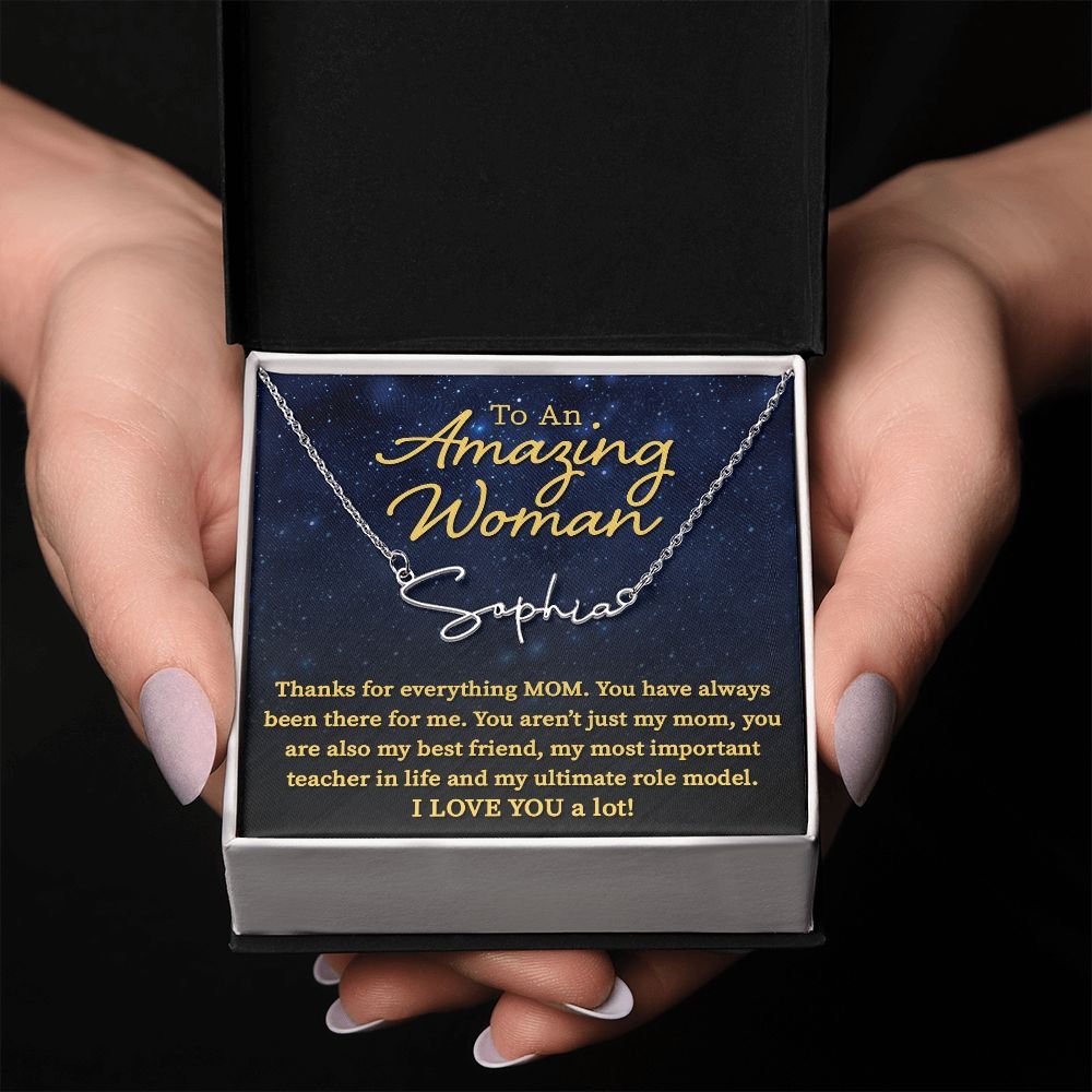 The Best Gift Idea For Mom: Personalized Signature Style Name Necklace - Unique To My Mom Birthday, Mother’s Day, Valentine’s Day, Christmas Gift Ideas, Poem Message Card Pendant Jewelry For Her, is the perfect gift to delight your mother.