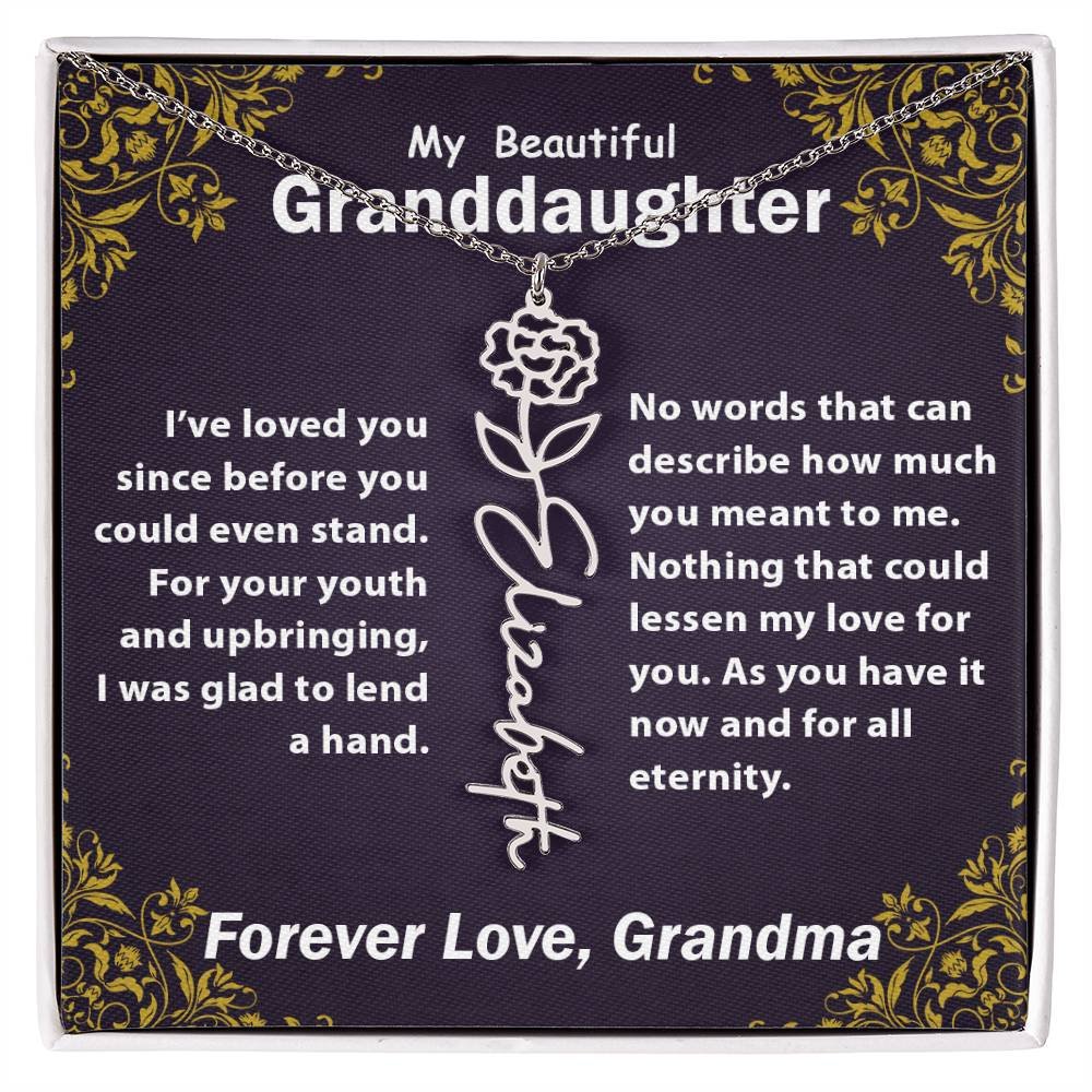 Personalized Flower Name Necklace, To My Granddaughter Gift from Grandma #e305