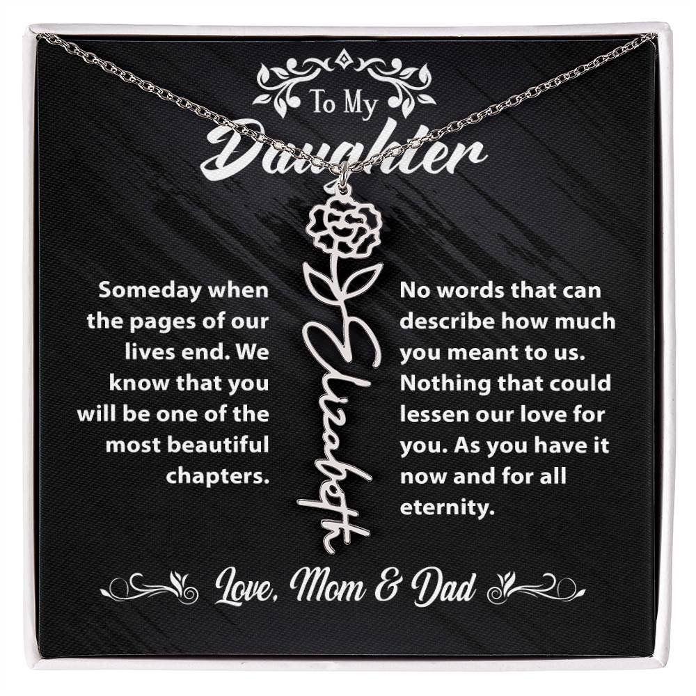 Flower Name Necklace To My Daughter Gift From Mom & Dad #e304