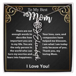 Custom Flower Name Necklace Gift For Mom From Daughter & Son #e307
