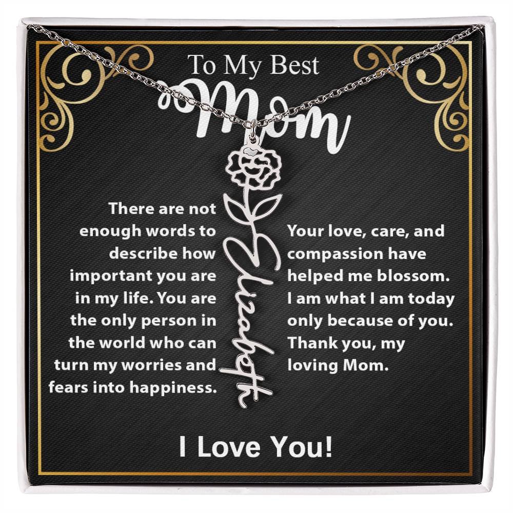 Custom Flower Name Necklace Gift For Mom From Daughter & Son #e307