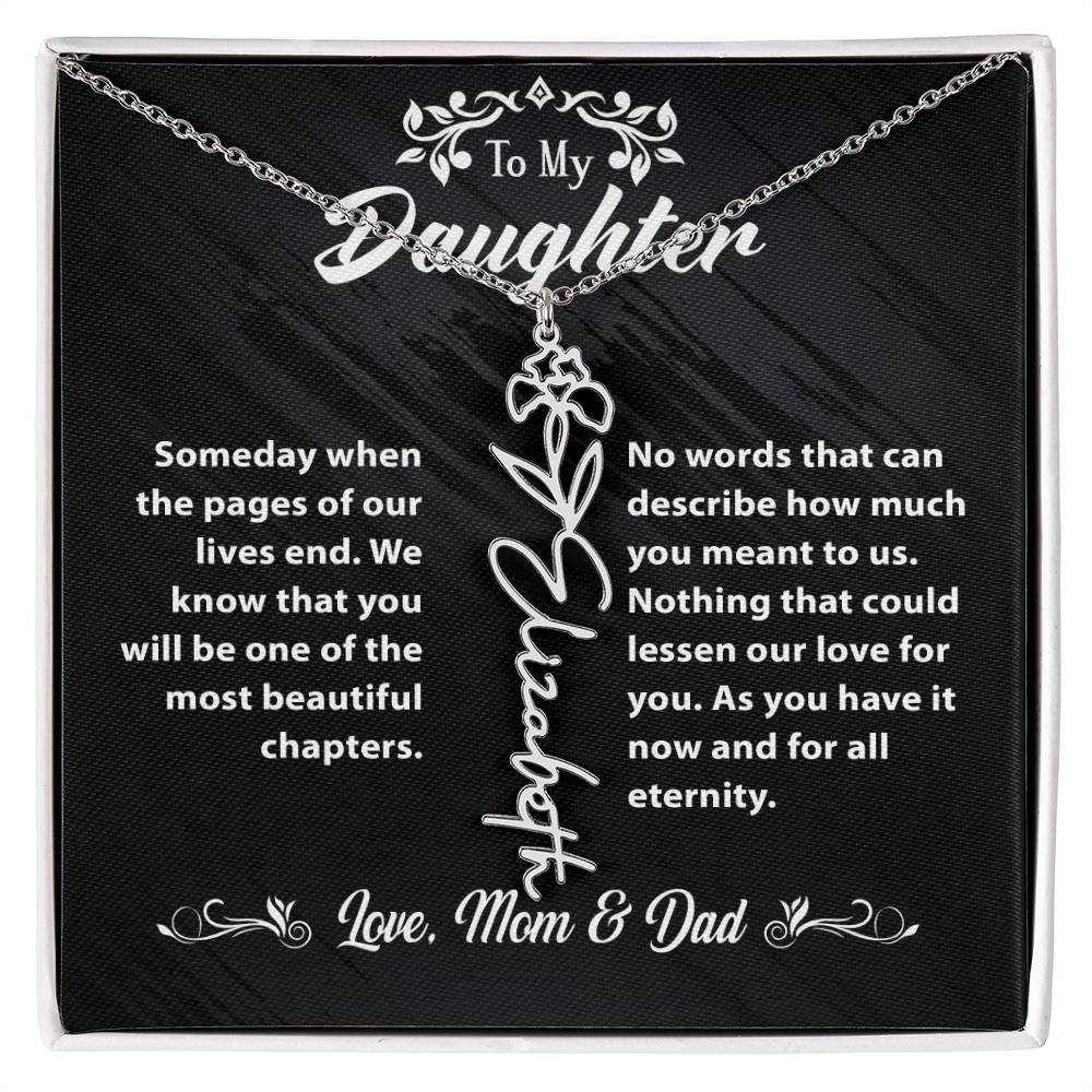 Flower Name Necklace To My Daughter Gift From Mom & Dad #e304 - Image 2