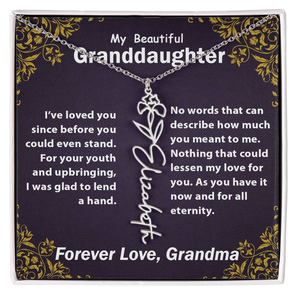 Personalized Flower Name Necklace, To My Granddaughter Gift from Grandma #e305 - Image 2