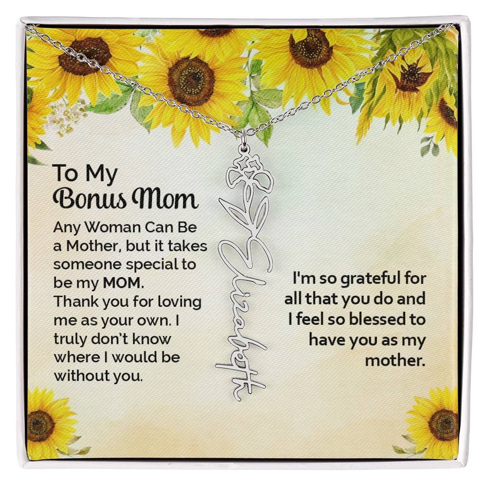Custom Flower Name Necklace Gift To My Bonus Mom #e313 - Image 2